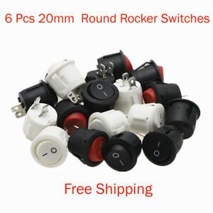 Round Rocker Switches 6Pcs 20mm Diameter Black Mini Round Black White Red 2 Pin