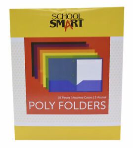 School Smart Two-Pocket Poly Folder with Three-Hole Punch, Assorted, Set of 36