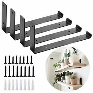 Shelf Brackets 12 Inch 4PCS Heavy Duty Black Wall Bracket with Lip for Floati...