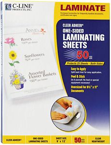 C-Line Heavyweight Cleer Adheer Laminating Film Sheets, Clear, 9 x 12 Inches, 50