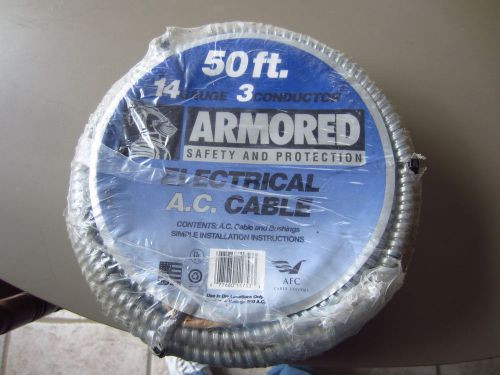 50&#039; roll armored electrical a.c. cable 14 gauge 3 conductor  wire for sale