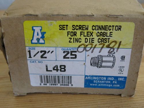 Box of 25 Arlington L48 Set Screw Connectors Flex Cable 1/2&#034; Die Cast Zinc