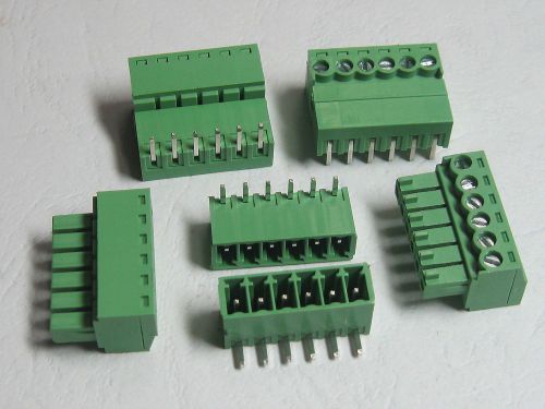 60 pcs Angle 90° 6 pin 3.5mm Screw Terminal Block Connector Pluggable Type Green