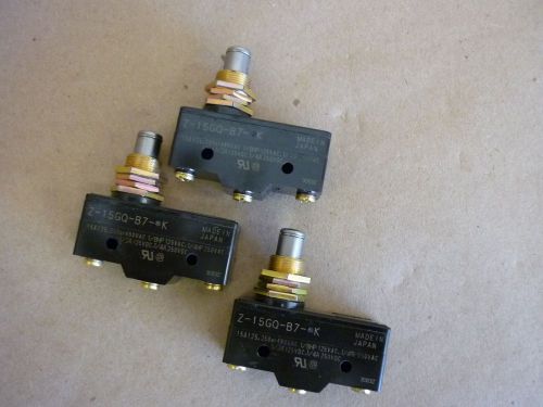 Lot of 3 pieces omron z-15gq-b7-k snap switch 15a, spdt panel mount plunger new for sale