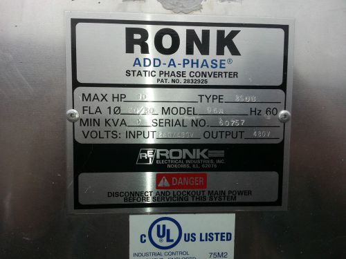 RONK Add-A-Phase Static 3 ph Power CONVERTER 10hp+