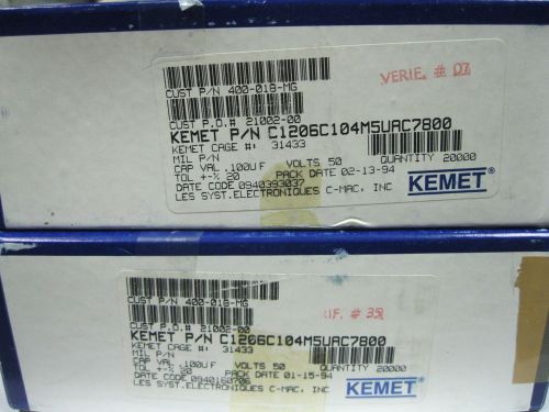 Lot 40,000 kemet c1206c104m5uac7800 0.1uf 50v z5u 1206 smt ceramic capacitor new for sale