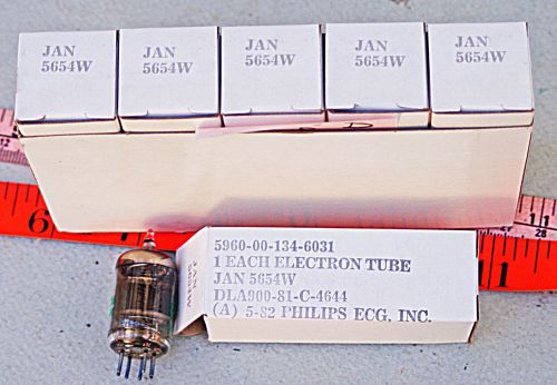 5 Philips ECG JAN 5654W vacuum tubes in military boxes Ruggedized 6AK5
