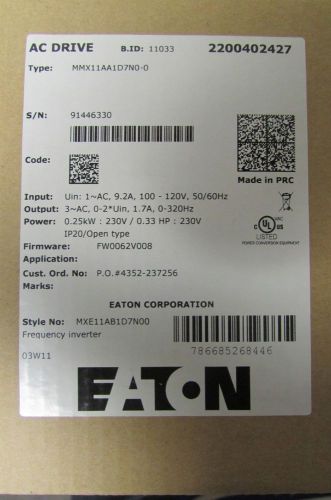 EATON CUTLER HAMMER MMX11AA1D7N0 0 Frequency Drive .33 HP 100 120V AC Inverter
