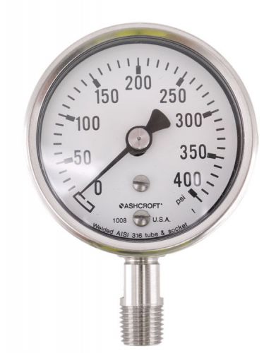 Ashcroft 1008 2-1/2&#034; 0-400PSI 1/4&#034;NPT SS Lower Liquid Ready Pressure Gauge 2.5&#034;