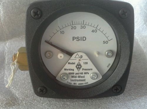 MIDWEST INSTRUMENT 120-AA-00-OO-50P, Differential Pressure Gauge, 0 to 50 PSID