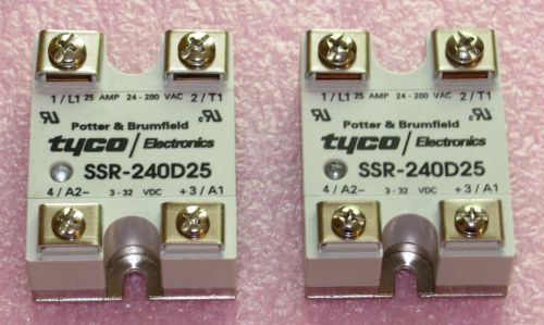 (2) Tyco P&amp;B Solid State Relays SSR-240D25 25-amp 24 to 280vac 2-32vdc control