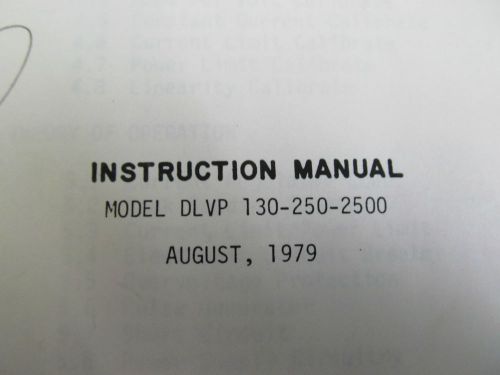 TRANSISTOR DEVICES DLVP-130-250-2500 Dynaload Instruction Manual w schematic