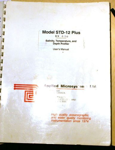 Applied microsystems std-12 plus salinity temperature,depth profiler user manual for sale