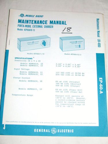 GE MAINTENANCE MANUAL PORTA-MOBIL EXTERNAL CHARGER~Technical 4EP60A10-13