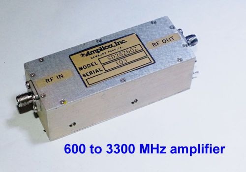 600 to 3300 MHz  high gain, +24 dBm out medium power amplifier, +12 v.