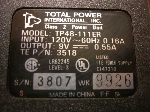 Genuine Total Power TP48-111ER  Power Supply IP 120v 60hz 0.16A  OP 9v 0.55a
