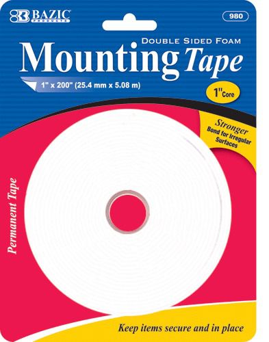 BAZIC 1&#034; X 200&#034; Double Sided Foam Mounting Tape, Case of 12