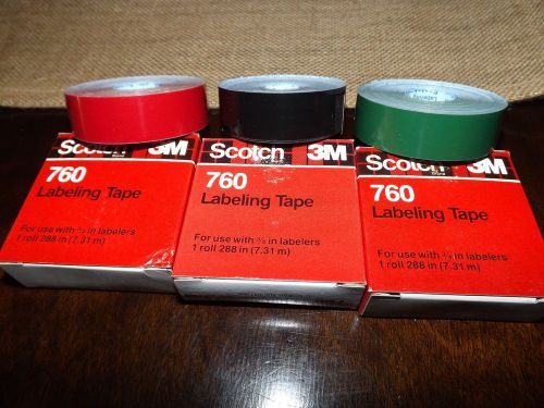 SCOTCH 3M 760 LABELING TAPE EA-200 Labeler 3 ROLLS Red Black Green New Old Stock