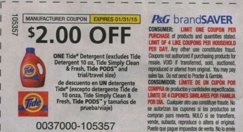 (10) coups $2.00/ 1 Tide Detergent X 1-31-15