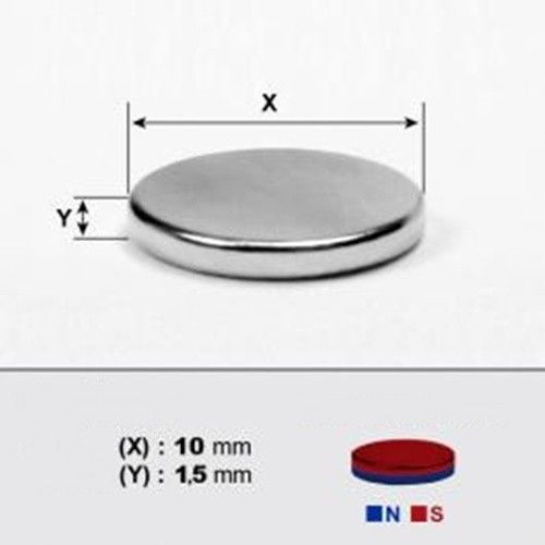 Neodymium Magnets DISC 10 x 1,5mm Thick, N42 Grade x  10 pieces