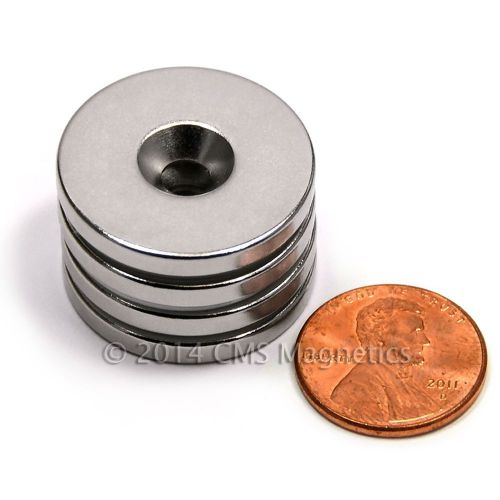 100 pc neodymium magnets n42 1&#034;x1/8&#034; w/ 1 countersunk hole for #8 screw for sale