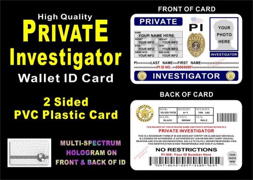 Private Investigator Wallet ID Card &gt;&gt;CUSTOMIZABLE WITH YOUR INFO &amp; PHOTO&lt;&lt; PVC