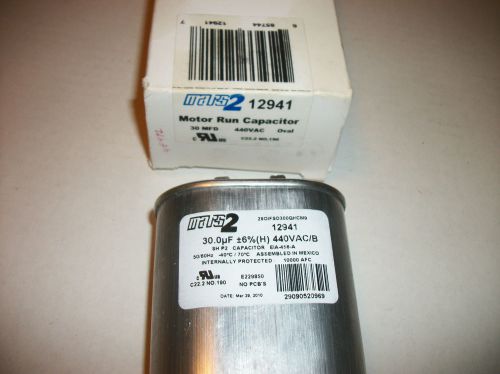 New motor run capacitor 30 +/-6% mfd 440v oval mars 12941 new in box for sale