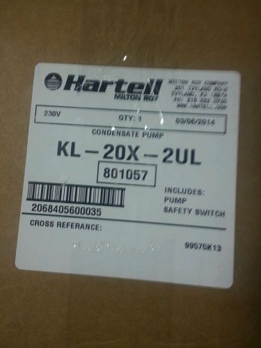 Hartell 801057 kl-20x-2ul condensate pump 230v includes pump safety switch new for sale