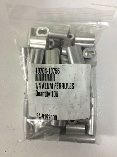 100 NEW 1/4&#034; INCH SOLID ALUMINUM FERRULES/ COMPRESSION SLEEVE/ CABLE CRIMPS