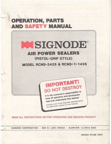 Signode rcns-3435/1435 operations and parts manual for sale
