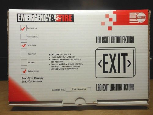 Tamlite LED Exit Sign Light EXP3RWEM, Battery Backup, NEW IN BOX!