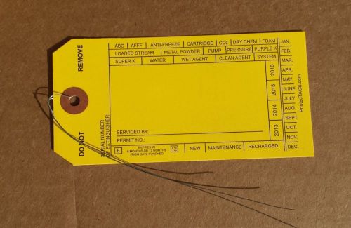 1000, YELLOW FIRE EXTINGUISHER, INSPECTION, RECHARGE TAGS WITH WIRES