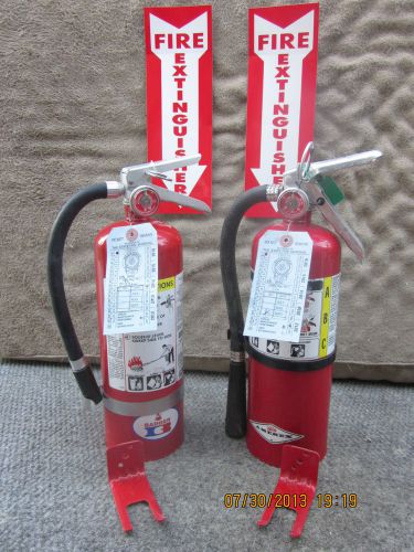 TWO QUALITY REFURBISHED 5lb. ABC FIRE EXTINGUISHERS CERTIFIED W/BRACKET &amp; SIGN