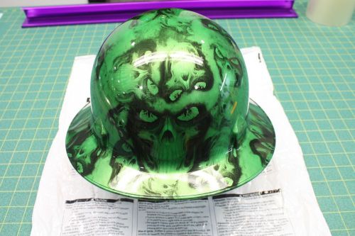New Custom Hades Skull Green Full Brim Hard Hat Ratchet Head Gear Jackson Safety