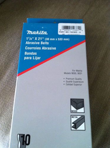 NEW Makita 742305-9 1-1/8&#034;x 21&#034; Abrasive Sander Belt - 120 Grit 1 Box 10 Belts