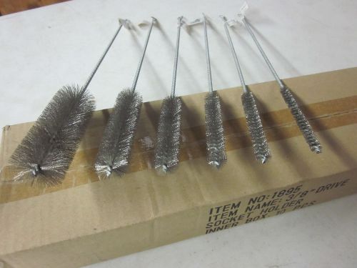 6pc 16&#034; LONG STEEL WIRE ROUND TUBE GUN CLEANING BRUSHES 3/8&#034;-1-1/2&#034; BRUSH BOTTLE