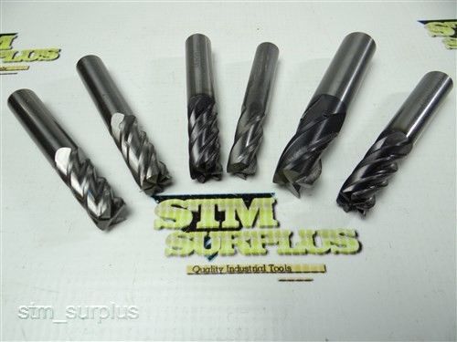 NICE LOT OF 6 STRAIGHT SHANK CARBIDE END MILLS 7/16&#034; TO 5/8&#034; X-POWER