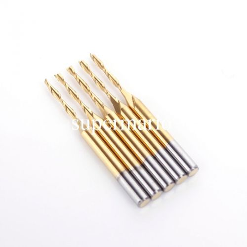 5x 1/8&#039;&#039; titanium n2 coated carbide cnc double two flute spiral bits 1.5mm x12mm for sale