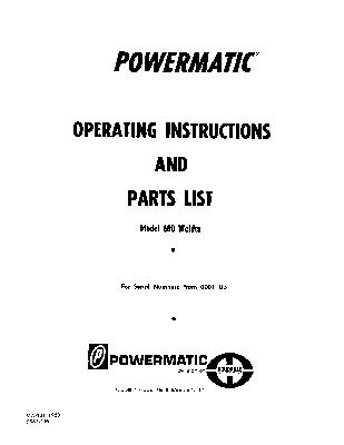 Powermatic Model 600 Blade Welder Manual SN 0001 &amp; up
