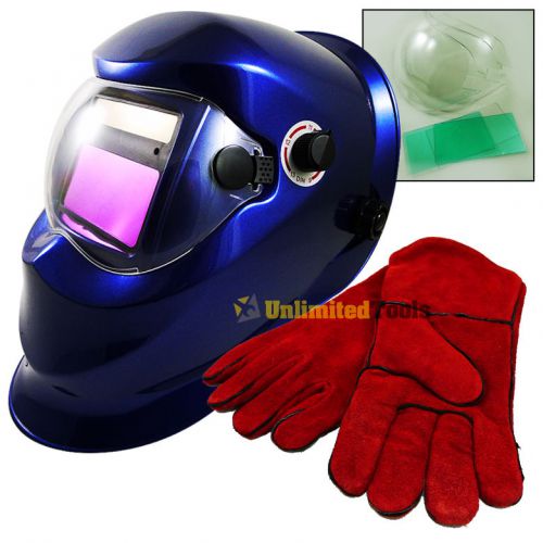 14&#034; HD Durable Welding Gloves &amp; Large View Auto Dark Welding Helmet Safety Tools