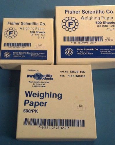 (1)Fisher Scientific 3x3 (1) Fisher Scientific 4x4 (1) VWR 4x4 Weighing Papers