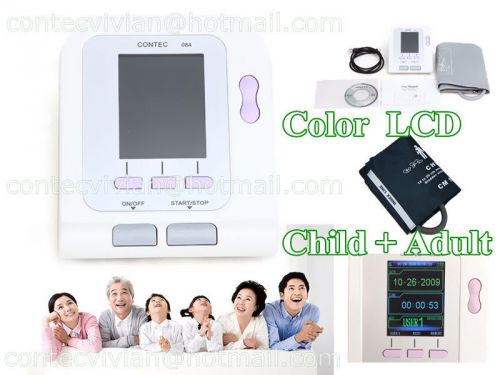 FDA CE Digital Blood Pressure Monitor Color LCD,Adult + Child Cuffs+ PC software