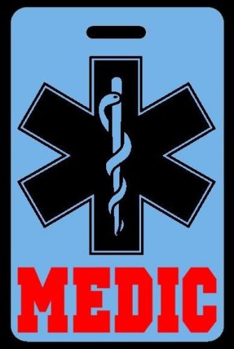 Sky-blue medic luggage/gear bag tag - free personalization - new for sale