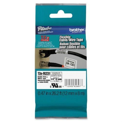 Brother P-Touch TZe-FX231 Label Tape TZEfx231 cable wire 1/2&#034; black print white