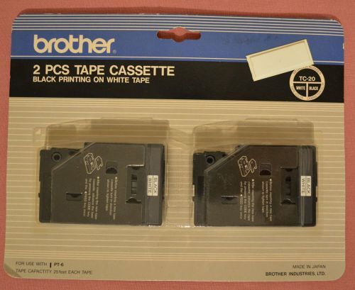 Brother TC-20 tape cassette 2-pack for P-touch.Black on White. New on card