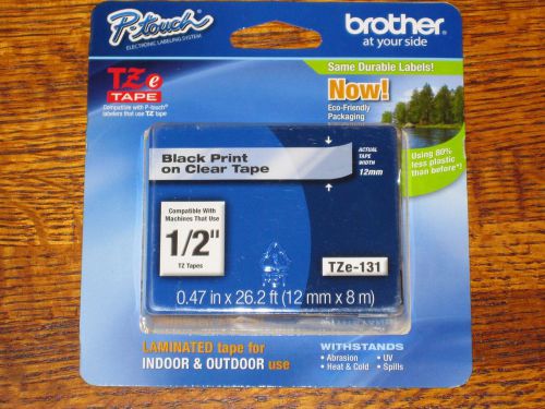 Brother P-touch Tape Cassette TZe-131 Laminated Labels Black Print on Clear Tape