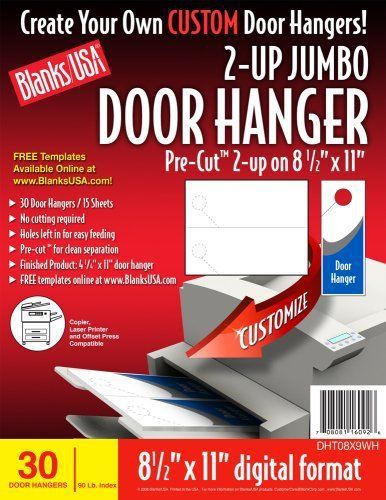 New blanks/usa pre-cut jumbo door hanger  15 sheets  30 door hangers (dht08x9wh for sale
