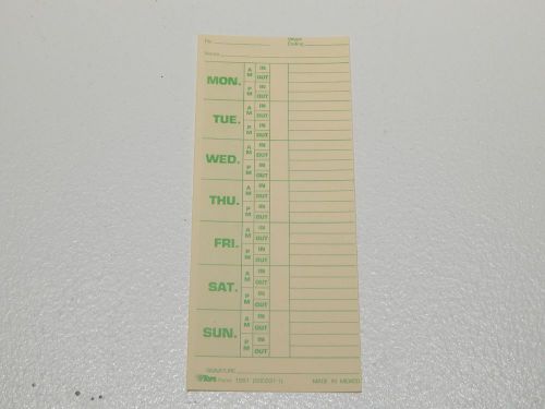 500 Count Tops Time Card F/ Pyramid Model 331-10, Weekly, Two Sided, 3.5X8.5