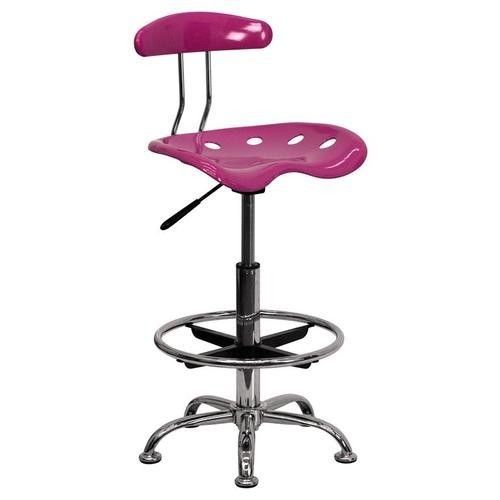 Vibrant Pink and Chrome Drafting Stool with Tractor Seat - Kid&#039;s Office Chair
