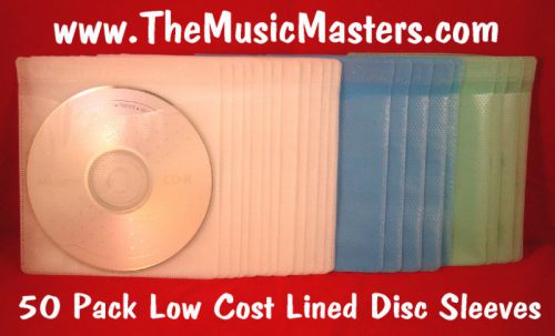 50 Pack Low Cost Lined CD, DVD, Blu-Ray Disc Sleeves